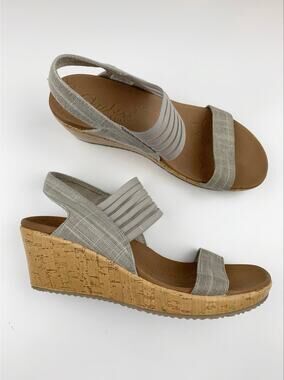 Skechers Cali Beverlee Smitten Kitten Sandals Strappy Wedge Taupe Women's 9